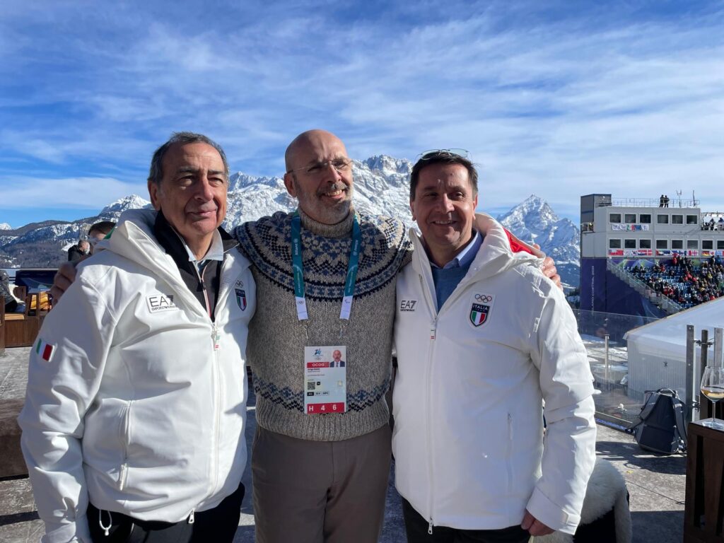 Il Sindaco Lorenzi alle gare in Tofana con l'AD di Autostrade per l'Italia Arrigo Giana e il Sindaco di Milano Giuseppe Sala